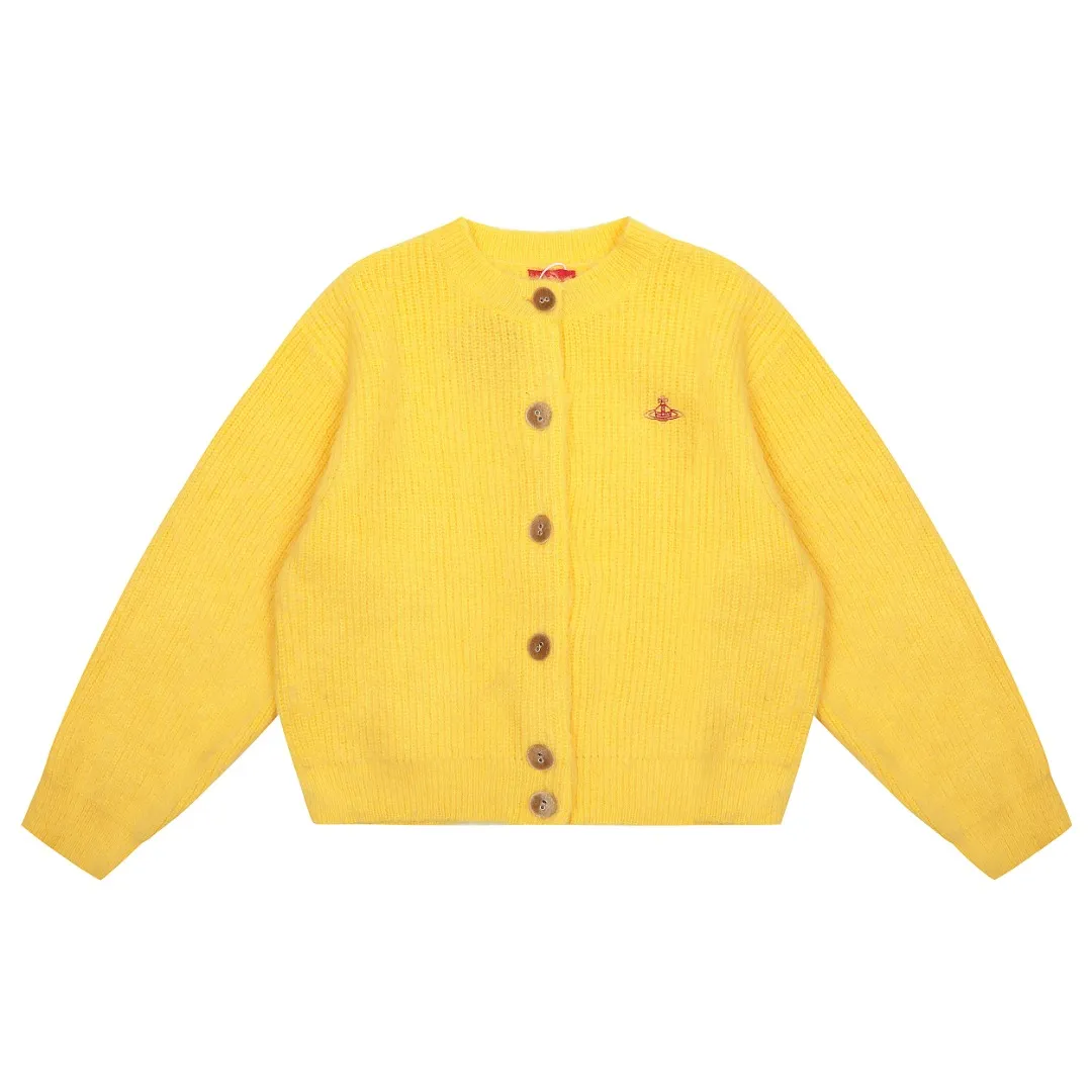 VIVI145# vivienne west wood 25 spring new style three-color wool embroidered design cardigan, three-color turmeric, three-color hemp gray Size: 1 yard (90-110 pounds) 2 yards (110-130 pounds) 3 yards (130-150 pounds) Color: gray yellow pink